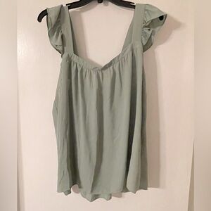 Olive Green Work Blouse Tank with Bow Tie on Back